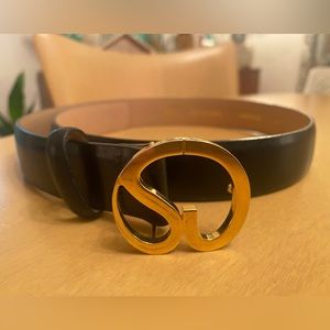 St John black leather gold logo cinch belt size S
